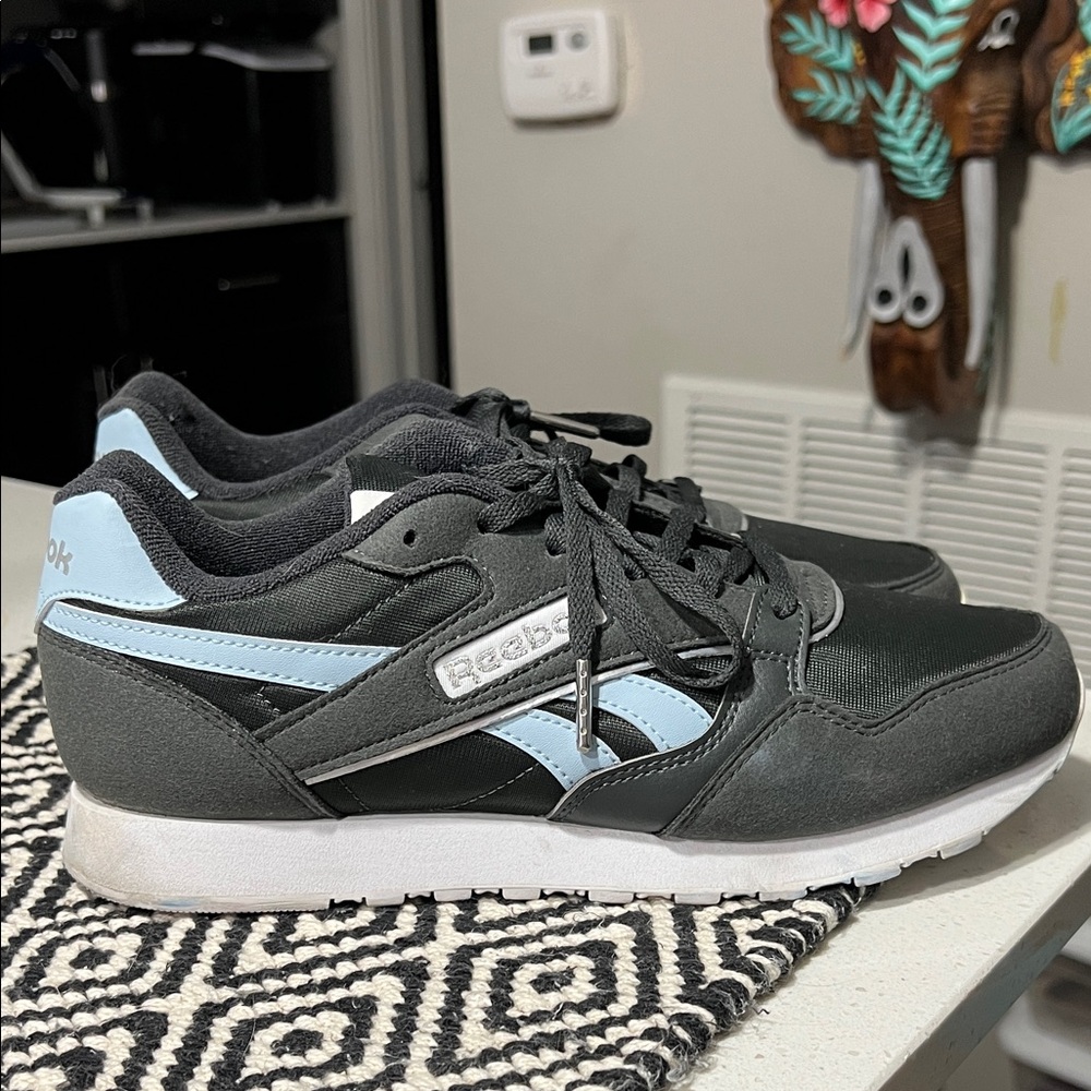 Reebok Black and Light Blue Athletic Shoes